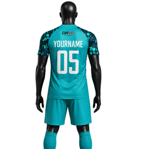 Ensemble de maillot de football ORVO pour homme, grande taille, été, bleu gris uni, sublimé, manches courtes, respirant, anti-humidité, col en V - Product Image 6