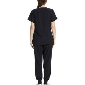 <b>Women</b> <b>Black</b> Scrub Uniform Set V-Neck Top And <b>Pants</b> Medical Workwear Hospital Scrubs For Nurses Healthcare Professionals - Product Image 2