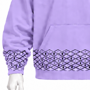 Sweat-shirt à capuche épais brodé lavande avec bordure décorative, poignets et poche kangourou, décontracté pour l'hiver - Product Image 6