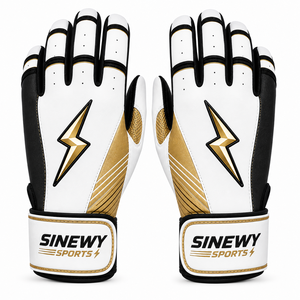 Guantes de Bateo SINEWY Blancos, Dorados y Negros, de Cuero Acolchado, con Cierre de Velcro, Soporte para Muñeca, Secado Rápido, Unisex, para Entrenamiento de Adultos - Product Image 1