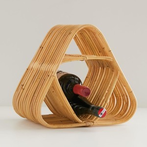 Estante de Almacenamiento de Vino de Mimbre Estilo Boho, Soporte para Botellas de Vidrio, Recortes Redondos, Mueble de Bar para Licores con Asa - Product Image 2