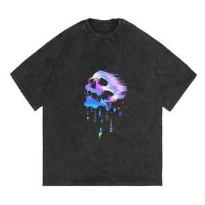 Camiseta Negra Oversize para Hombre con Estampado de Calavera Blanca con Efecto Goteo, 100% Algodón, Manga Corta, Cuello Redondo, Estilo Urbano, Camisetas Sólidas para Hombre - Product Image 2