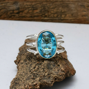 Blue Topaz Gemstone <b>Ring</b> 925 Silver Blue Topaz <b>Ring</b> Handmade Elegant Jewelry December Birthstone <b>Ring</b> Dainty <b>Statement</b> <b>Ring</b> - Product Image 3