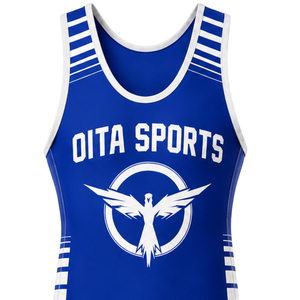 Men Royal Blue White Sublimated Wrestling Singlet Polyester Wrestling Apparel Sleeveless <b>Athletic</b> Match Uniform - Product Image 4
