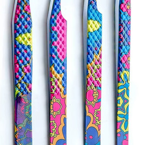 แหนบสแตนเลสลายสีสันสดใส ปลายแหลมสำหรับต่อขนตา - Product Image 6