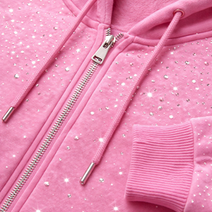 Conjunto de chándal rosa con pedrería para hombre, sudadera con capucha y pantalones deportivos con cremallera, ropa informal brillante para gimnasio, conjunto de moda - Product Image 6