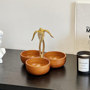 Luxury Silver <b>3</b> Section Serving Bowl With Gold Reindeer Handle Elegant Metal Triple Nut Tray For Christmas Home Decor - Product Image 1