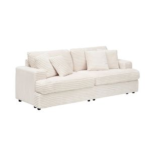 Divano da soggiorno a 3 posti in velluto a coste da 88,58 pollici, spazioso e confortevole, con 4 eleganti cuscini coordinati nei colori - Product Image 5