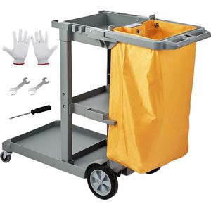 Carrello per Pulizie Professionale a 3 Ripiani, Capacità 90 Kg, Sacca in PVC da 95 Litri, 119x51 cm, per Servizi di Pulizia Alberghiera - Product Image 1