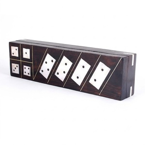 Jeu de dominos en bois et laiton avec boîte de rangement, jeu de société classique, jouet éducatif, décoration d'intérieur, bibelot - Product Image 1