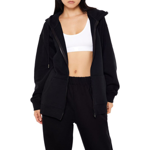 Sweat-shirt d'hiver personnalisé pour femme, coupe haute-basse, oversize, décontracté, avec cordon de serrage et fermeture éclair, effet délavé, style crop top, pour le fitness - Product Image 6