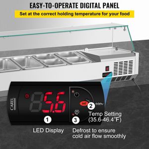 Equipo de refrigeración de cocina comercial Mesa de preparación de sándwich de 48 pulgadas 10.8Qt 2 1/3 4 1/6 Sartenes 146W Barra de ensalada 304 Cuerpo inoxidable - Product Image 4