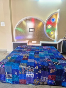 Handmade Vintage Old Sari Silk Kantha Embroidered <b>Quilt</b> Patchwork Queen Reversible Hypoallergenic <b>Bedspread</b> 100% Cotton Filling - Product Image 5