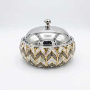 หม้อตุ๋นทรงกลมเคลือบลายพิมพ์พร้อมฝาปิดชุบทอง - Product Image 6