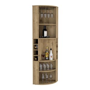 Oban <b>Corner</b> <b>Bar</b> Cabinet with Five Shelves & Eight Bottle Cubbies Featuring Steamware Macadamia - Product Image 6