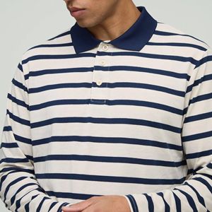 Camiseta Personalizada para Hombre, 100% Poliéster, con Rayas, Hombros Caídos, Mangas Largas, Aberturas Laterales, Estilo Rugby Oversize - Product Image 5