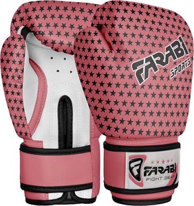 ถุงมือฝึกซ้อมมวยสำหรับเด็ก Farabi Sports รุ่น Unisex ปรับแต่งได้ ลายดาวสีชมพูพรีเมียม หนัง PU ปิดแบบตีนตุ๊กแก - Product Image 2