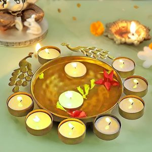 Handcrafted Peacock Shape Decorative Urli Bowl | Floating Flower & <b>Tealight</b> Candle Holder | Metal Table Centerpiece for Home Off - Product Image 4
