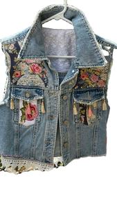 เสื้อกั๊กผ้ายีนส์ปักอย่างมีสไตล์เสื้อครอปตัวหนาพิมพ์ลายไกด์นำเทรนด์เหนือกาลเวลาสไตล์วินเทจ - Product Image 3