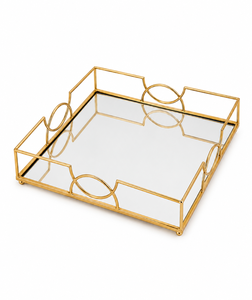 Modern <b>Gold</b> Plated Rattan <b>Rectangular</b> Storage Tray <b>Mirrored</b> Surface Single Tier Dishwasher Safe Decorative Organizer Table Top - Product Image 5