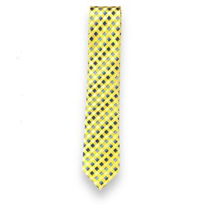Cravate à carreaux jaune et bleu de qualité supérieure pour hommes |   Cravate géométrique élégante |   Tenues de cérémonie formelles pour mariages et événements professionnels, vente en gros OEM Inde - Product Image 2