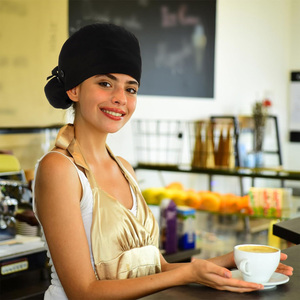 Casquette chirurgicale unisexe noire en satin avec bouton et lien à nouer, en polyester/coton, pour hôpital/infirmières - Product Image 6