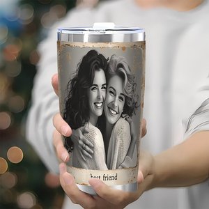 20oz Stainless Steel Tumbler Double Wall Insulated Keep <b>Hot</b> Cold Travel Mug With Photo Print Best Friend Design - Product Image 3