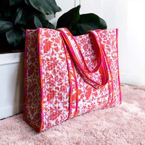 Bolsa de algodón acolchada estampada con diseño étnico, ecológica, con estampado floral, para mujer, de gran capacidad. - Product Image 3