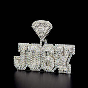 Pendentif personnalisé initial à deux couches en argent 925 diamants Moissanite glacés Style Hip Hop plaqué or en forme de diamant caution pour les fêtes - Product Image 2