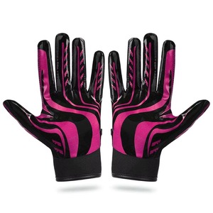Gants de football américain personnalisés rose et noir avec grip adhésif en mesh, respirants, fermeture Velcro, sangle réglable - Product Image 2
