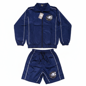 Conjunto Deportivo Azul Marino para Hombre, Chaqueta Cortavientos de Nailon, Dos Piezas, Ropa Deportiva, Resistente al Agua, con Ribete en Contraste - Product Image 1