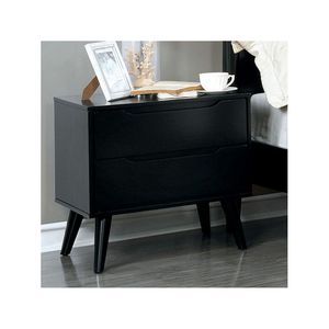 Comodino Moderno Stile Mid-Century in Legno Massello Nero con Gambe Affusolate e 2 Cassetti per Camera da Letto - Product Image 4