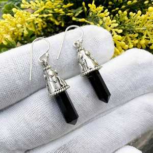 Boucles d'oreilles pendantes en argent sterling et onyx noir faites à la main, pierres précieuses naturelles, cadeau de bijoux pour femmes - Product Image 3