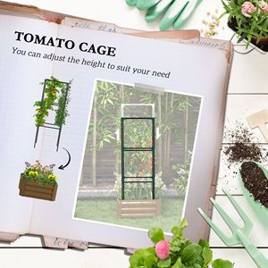 Fioriera Classica in Metallo Zincato 60x60x30 cm, Vaso Rialzato da Giardino 2L con Gabbia per Pomodori per Piante Rampicanti, Marrone - Product Image 4