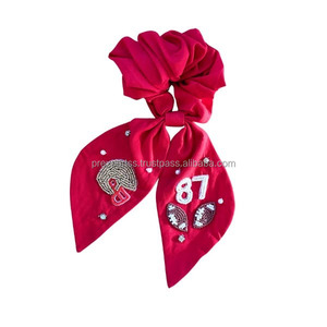 Kansas City con cuentas Scrunchie con cola juego día pelo lazo elástico Cola de Caballo titular con bordado bufanda para fútbol Cheer Spirit - Product Image 3