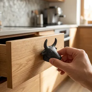 Rustic Bull Head Shape Zinc Alloy Drawer Pull <b>Knob</b> for Kitchen Cabinet Decorative Handle Novelty Design Durable Finish - Product Image 3