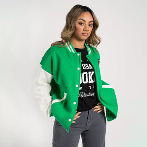 Women's High Quality Custom Cropped Wool Breathable <b>Varsity</b> <b>Jacket</b> for Plus Size Gym Winter Use - Product Image 2