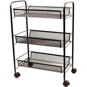 Chariot roulant à 3 niveaux en métal noir, chariot de rangement mobile, étagère à épices de cuisine, organisateur de bureau avec roulettes - Product Image 1