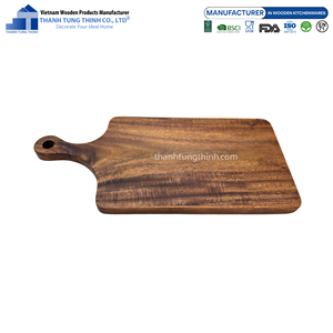 Plateau de service en bois d'acacia avec poignée, finition bois naturel poli, usage résidentiel, fabriqué au Vietnam - Product Image 2