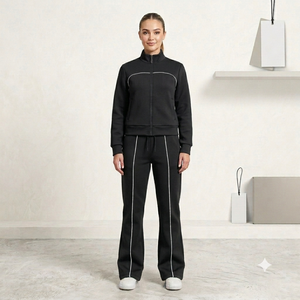 Women 2 Piece Set <b>Zip</b> <b>up</b> <b>Jacket</b> and Full Length Pants Breathable Sportswear Casual Yoga Outfit Seamless Front Logo - Product Image 6