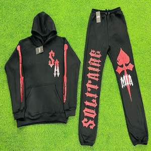 Ensembles de survêtements pour hommes personnalisés OEM avec impression et broderie, sweats à capuche et pantalons de jogging vintage délavés style streetwear - Product Image 4