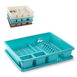 Scolapiatti in plastica quadrato impilabile con vassoio, organizer per lavello da cucina, porta piatti e ciotole - Product Image 1
