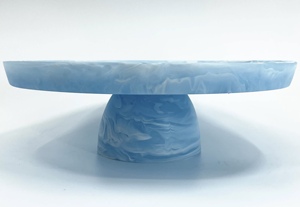 Round Resin Disposable Eco-Friendly Cake Platter with Cup Blue Marbled Design Non-Toxic Hand Wash Only 1 Piece - Product Image 5