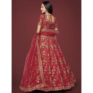 Alluring <b>Red</b> Embroidered Silk Traditional Semi-Stitched Lehenga Choli with <b>Blouse</b> by Zeel Clothing - Product Image 6