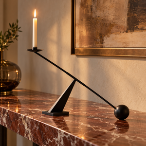 Black <b>Taper</b> <b>Candle</b> <b>Holder</b> Balance Arm Counterweight Sculptural Stand Table Centerpiece Minimal Decor | Contemporary Home Accent - Product Image 4