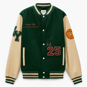 Casual Slim Fit Varsity <b>Jacket</b> With Embroidered <b>Men's</b> Green Custom <b>Baseball</b> Bomber Coat Regular Fit Autumn Wear <b>Men's</b> <b>Jackets</b> - Product Image 3