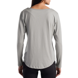 T-shirt à manches longues pour femme, col rond, coupe ample, décontracté, vêtements de sport, respirant, coton doux, fitness, yoga, uni, gris clair - Product Image 3