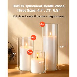 Set di 36 Portacandele Cilindrici Trasparenti, Vasi Alti in Vetro per Centrotavola, Candele a Colonna per Matrimoni ed Eventi - Product Image 2