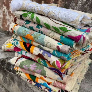 Hand Embroidered Cotton Suzani <b>Quilt</b> <b>Throw</b> 150x225 cm Modern Style Blanket Boho Bedspread Eco-Friendly - Product Image 1