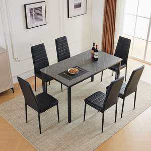 Tavolo da pranzo rettangolare con piedi dritti 140*76*76cm MDF Grey Desktop PVC marmo Splicing superficie facile smontare - Product Image 4